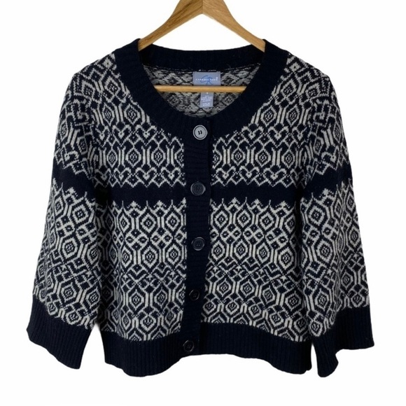 Vintage Lambs Wool Cardigan Sweater Carroll Reed Women’s Size S Black White - Picture 1 of 5